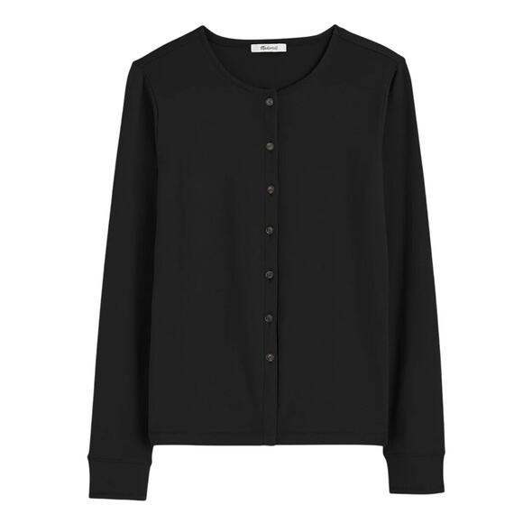 Madewell Jet Black Ribbed Button-Front Cardigan Sweater XXS NWT - Picture 1 of 6